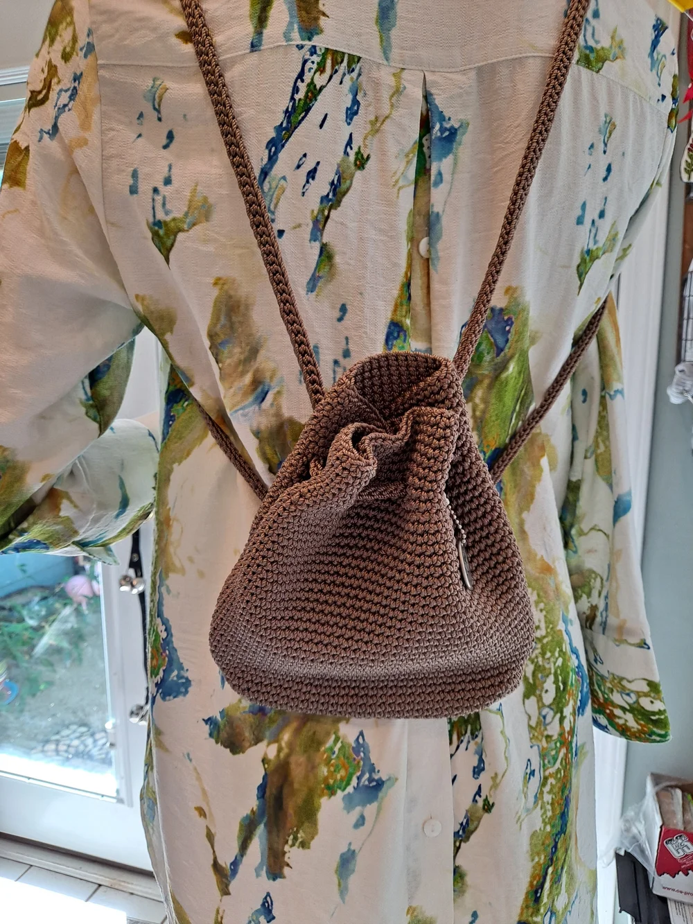 The Sak Brown Crochet Drawstring Mini Backpack